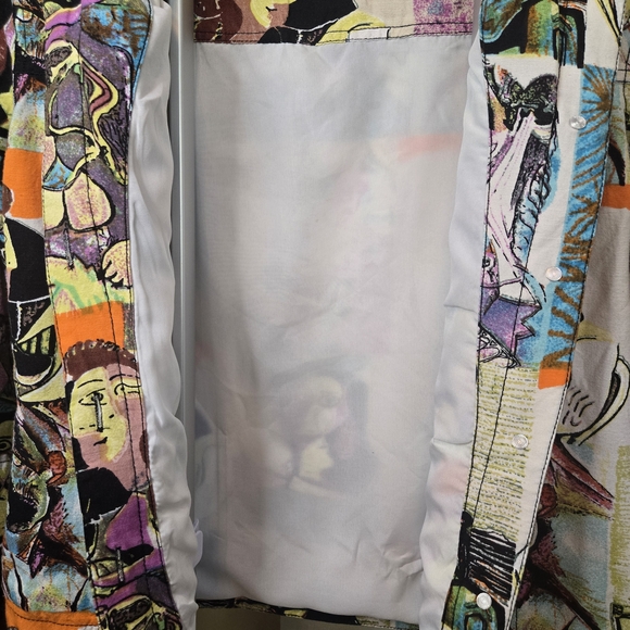 Kaktus Multicolor Artistic Abstract Lined Linen Jacket - Picture 4 of 5